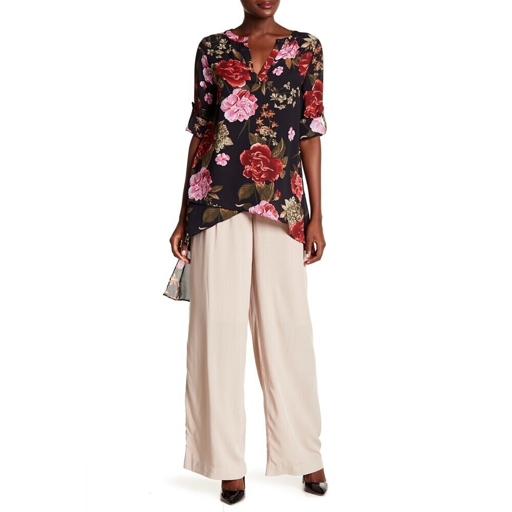 Catherine Catherine Malandrino Hi-Lo Woven Tunic Black Floral Print Size S $99